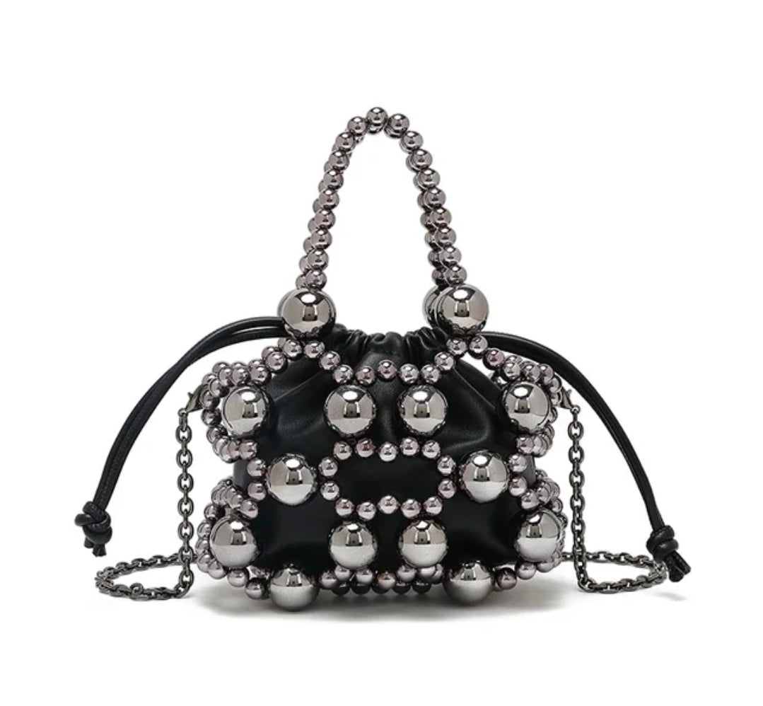 Luxury Metallic Beaded Mini Ball Clutch