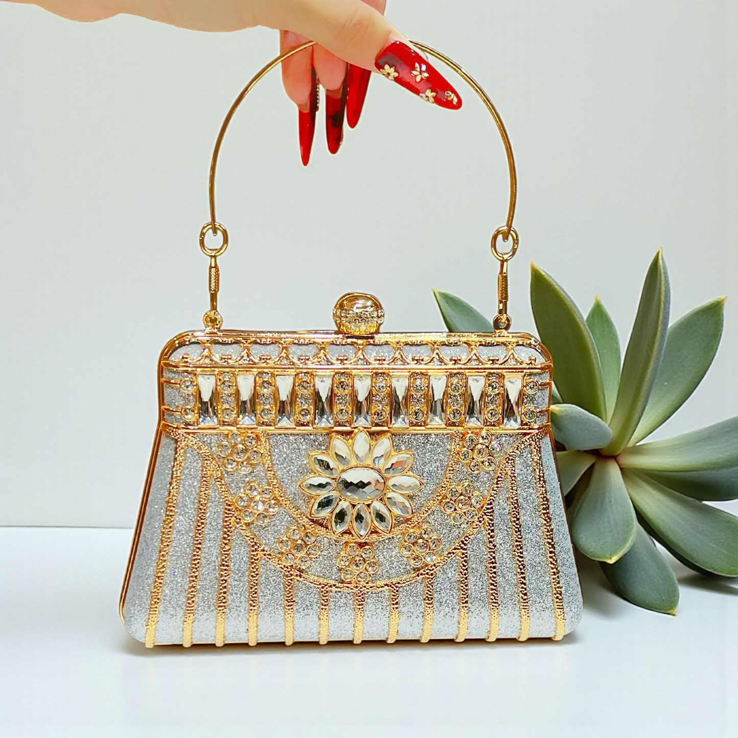 Luxury Crystal Embellished Evening Clutch – Blue, Black, Red, Gold and White