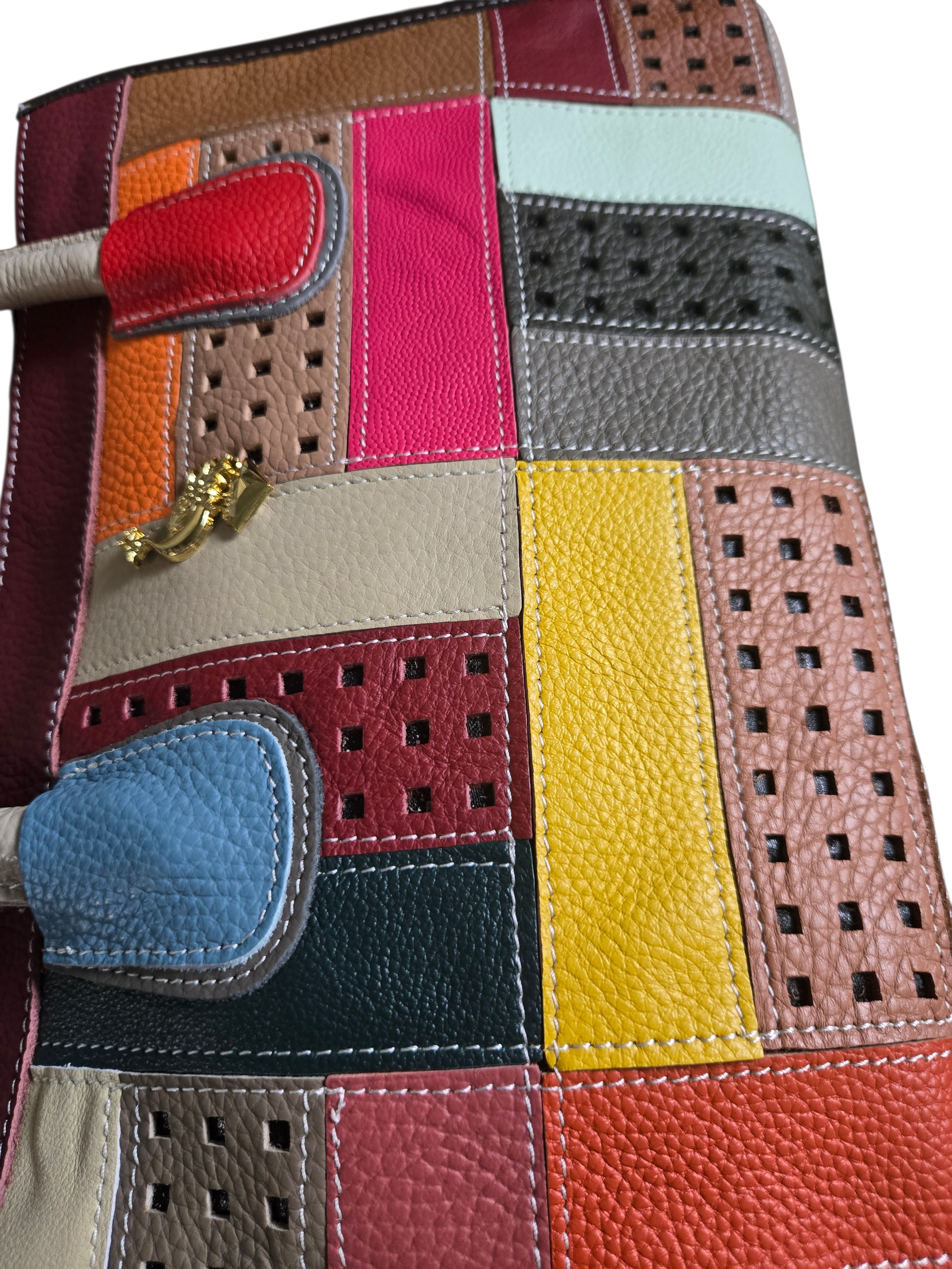 Genuine Leather Patchwork Tote – Multicolor Handcrafted Leather Bag