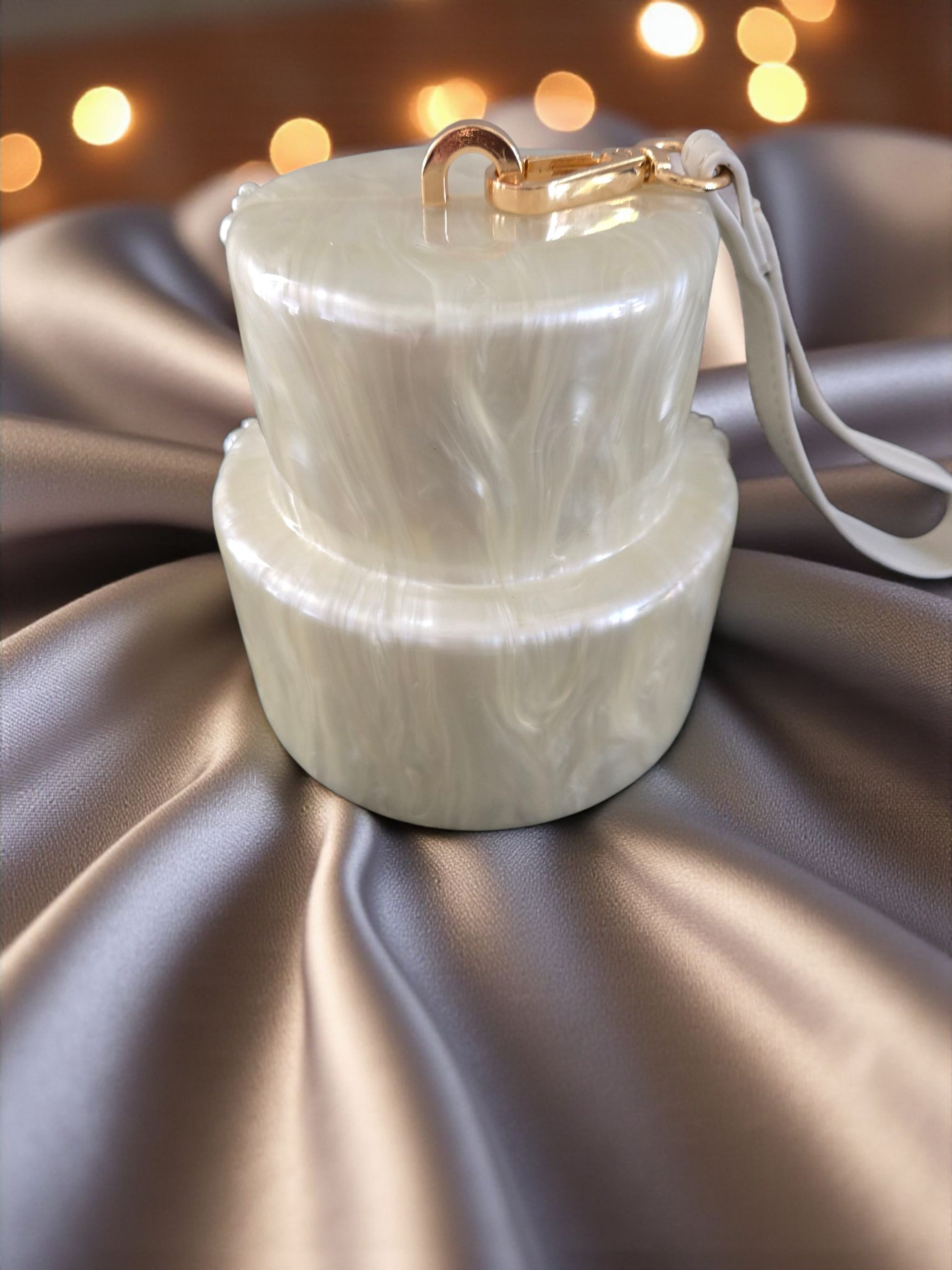 Pearl Embellished Handbag – Elegant White Clutch with Strap