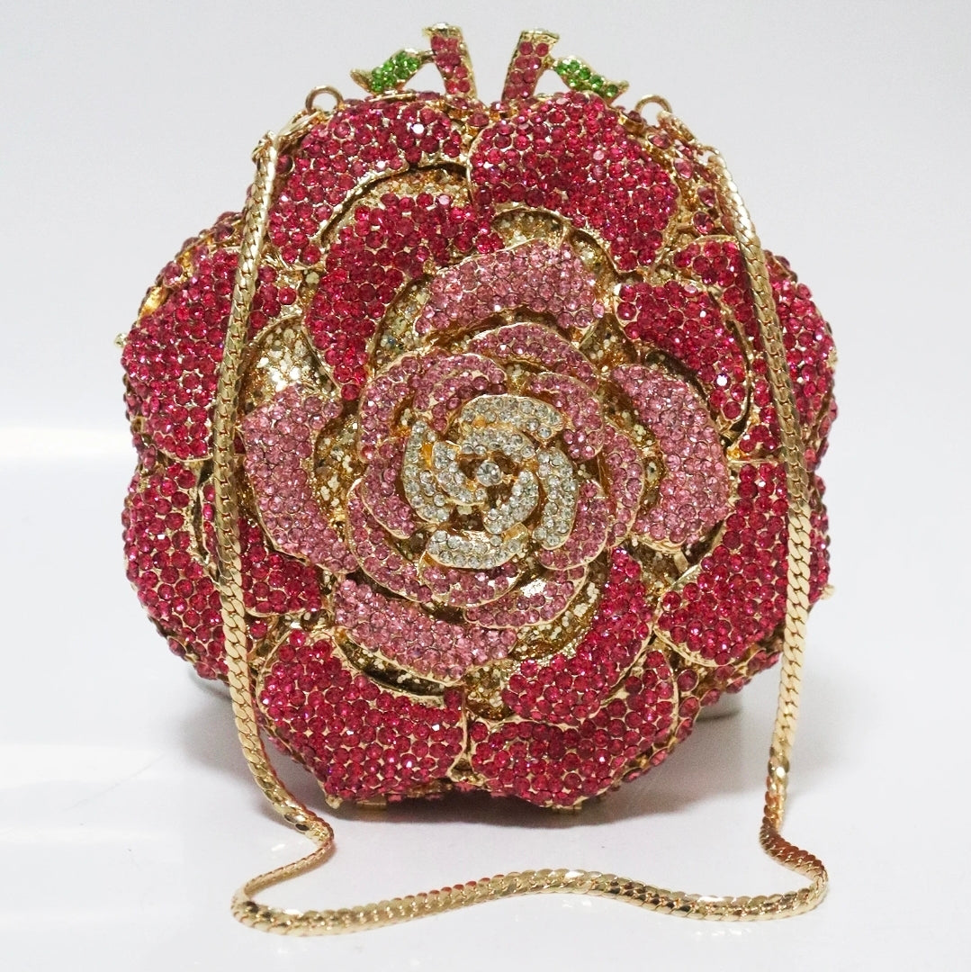Bolso de mano Crystal Rose – Bolso de noche nupcial floral de lujo