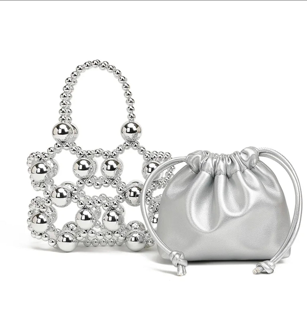 Luxury Metallic Beaded Mini Ball Clutch