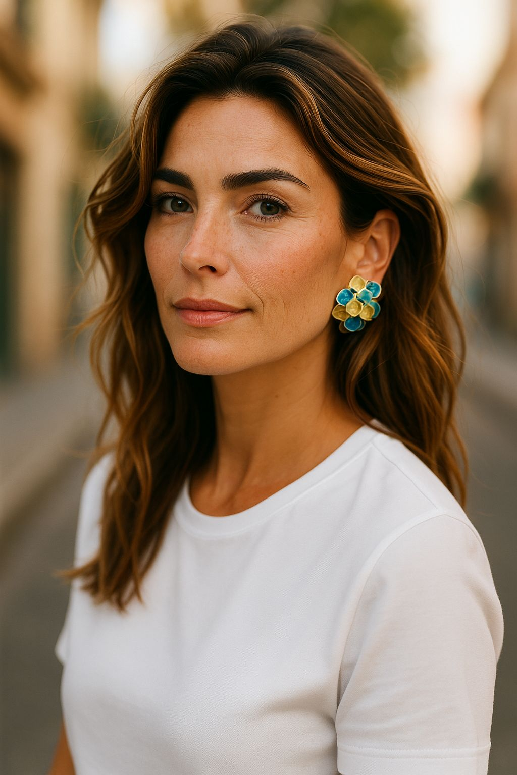 Gold-Plated Enamel Flower Earrings – Bold Statement Jewelry