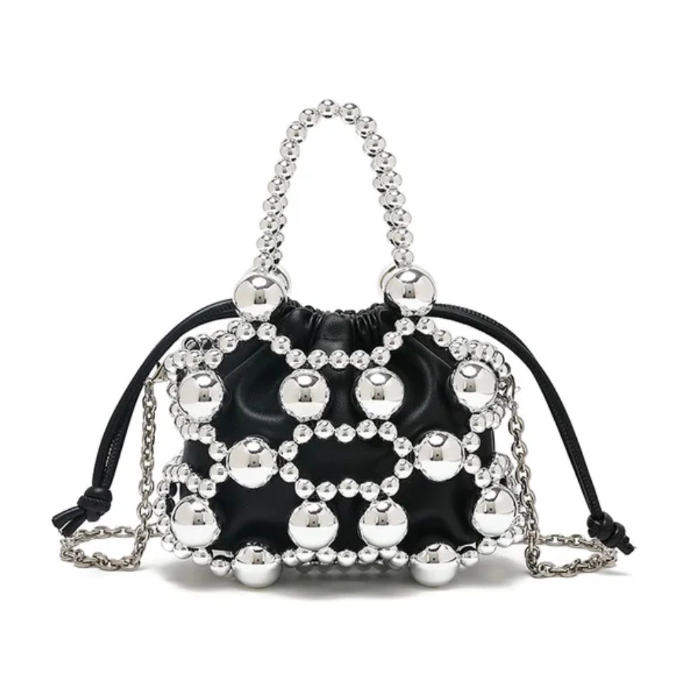 Luxury Metallic Beaded Mini Ball Clutch