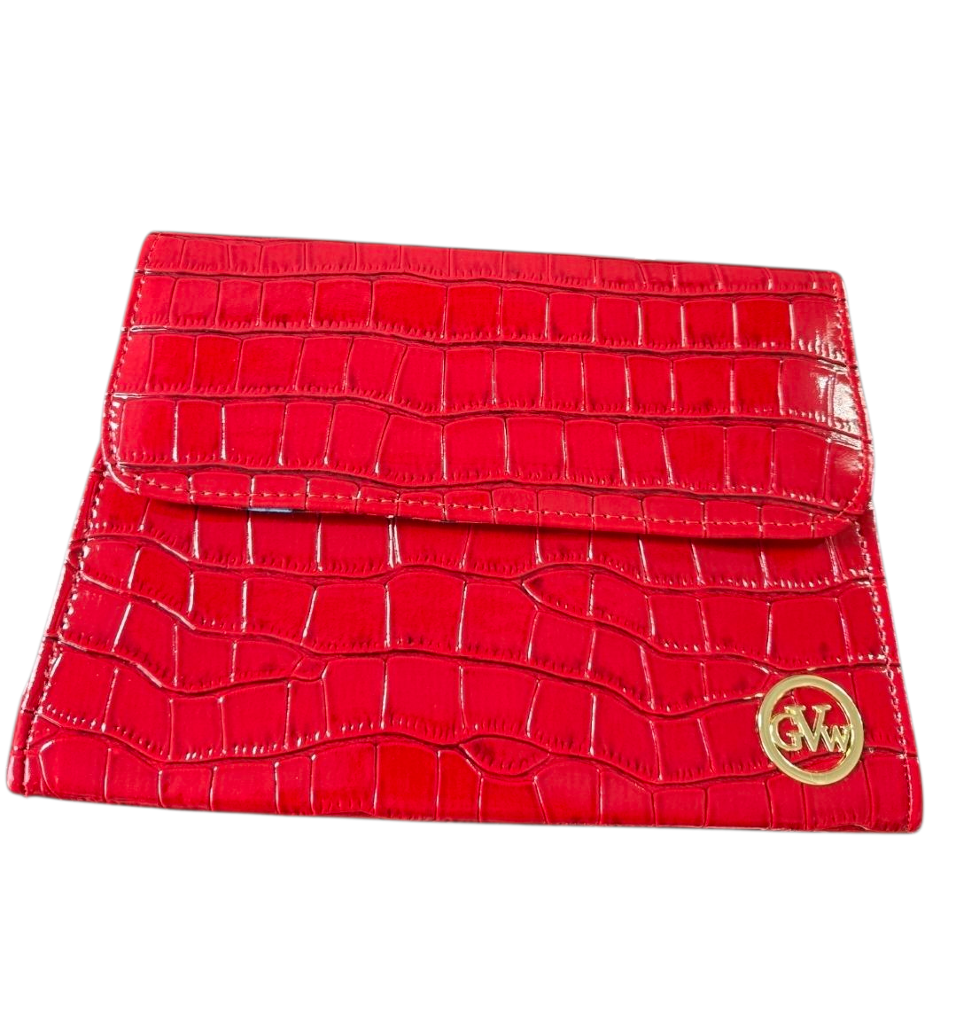 GVW Croc-Embossed Chain Shoulder Bag with Ankara Lining – Luxury Crossbody Red
