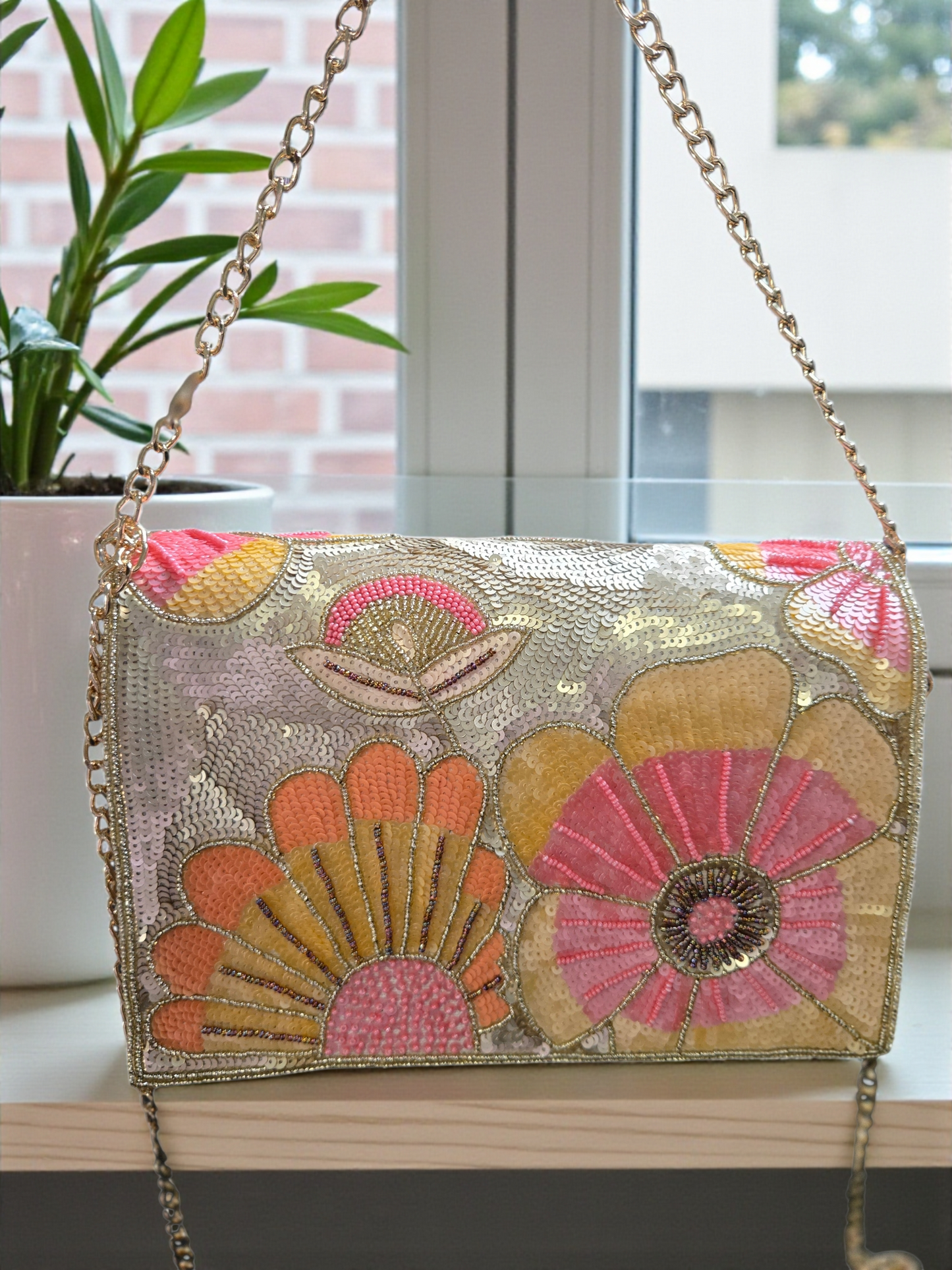 Luxury Floral Sequin Shoulder Bag