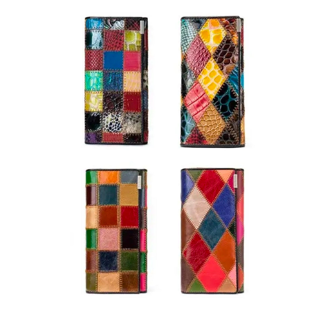Genuine Leather Exotic Patchwork Wallet – Multicolor