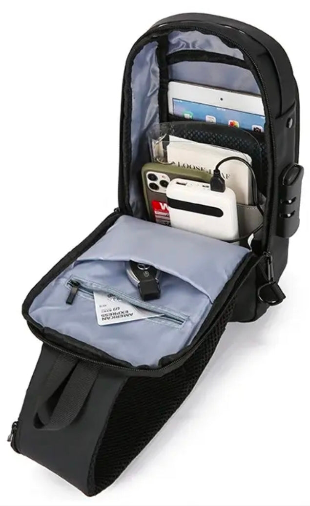 Men’s Anti-Theft USB Charging Crossbody Sling Backpack – Smart Travel Design