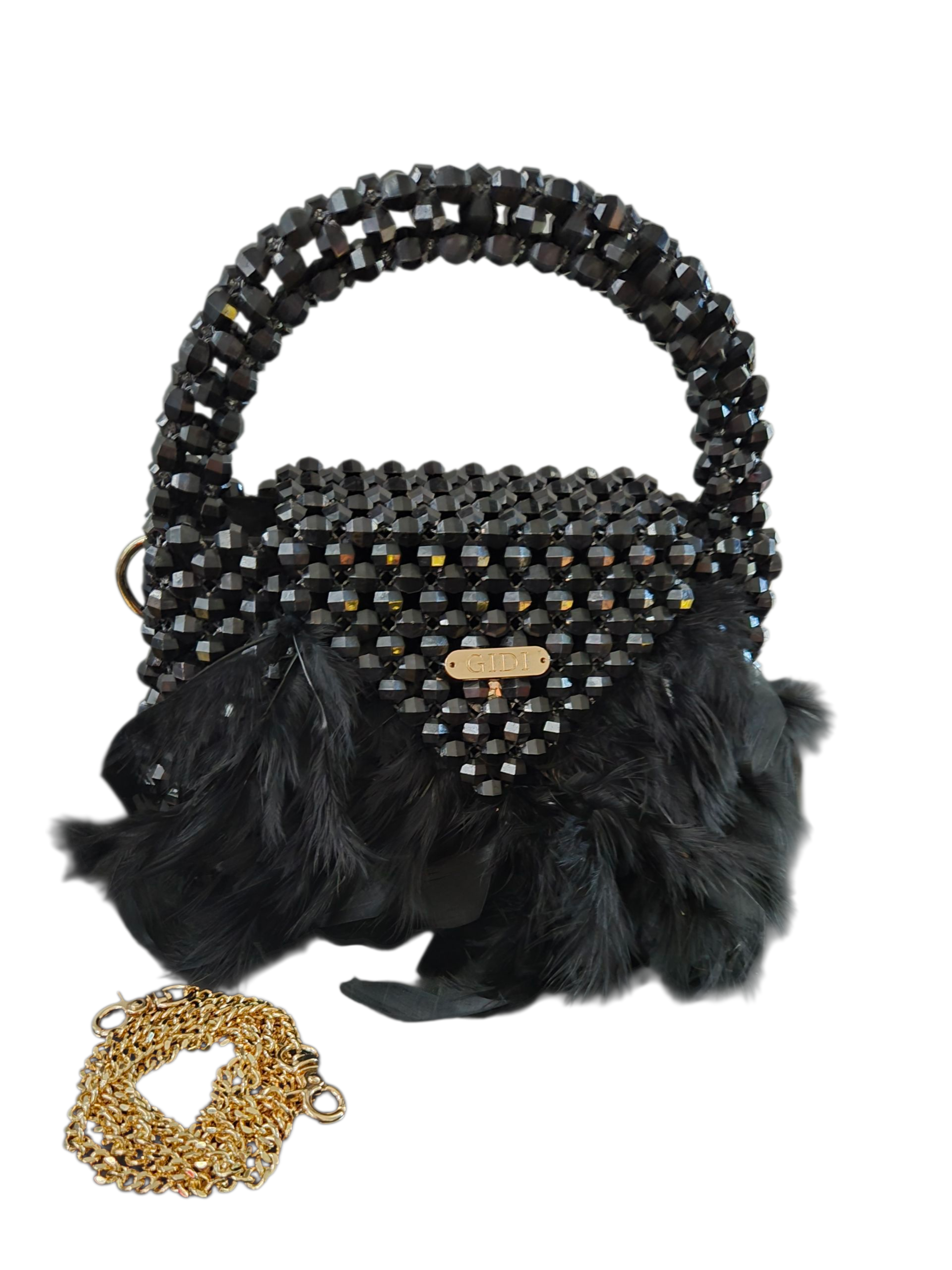 Gidi Vibes Beaded Feather Handbag – Luxury Statement Bag Black