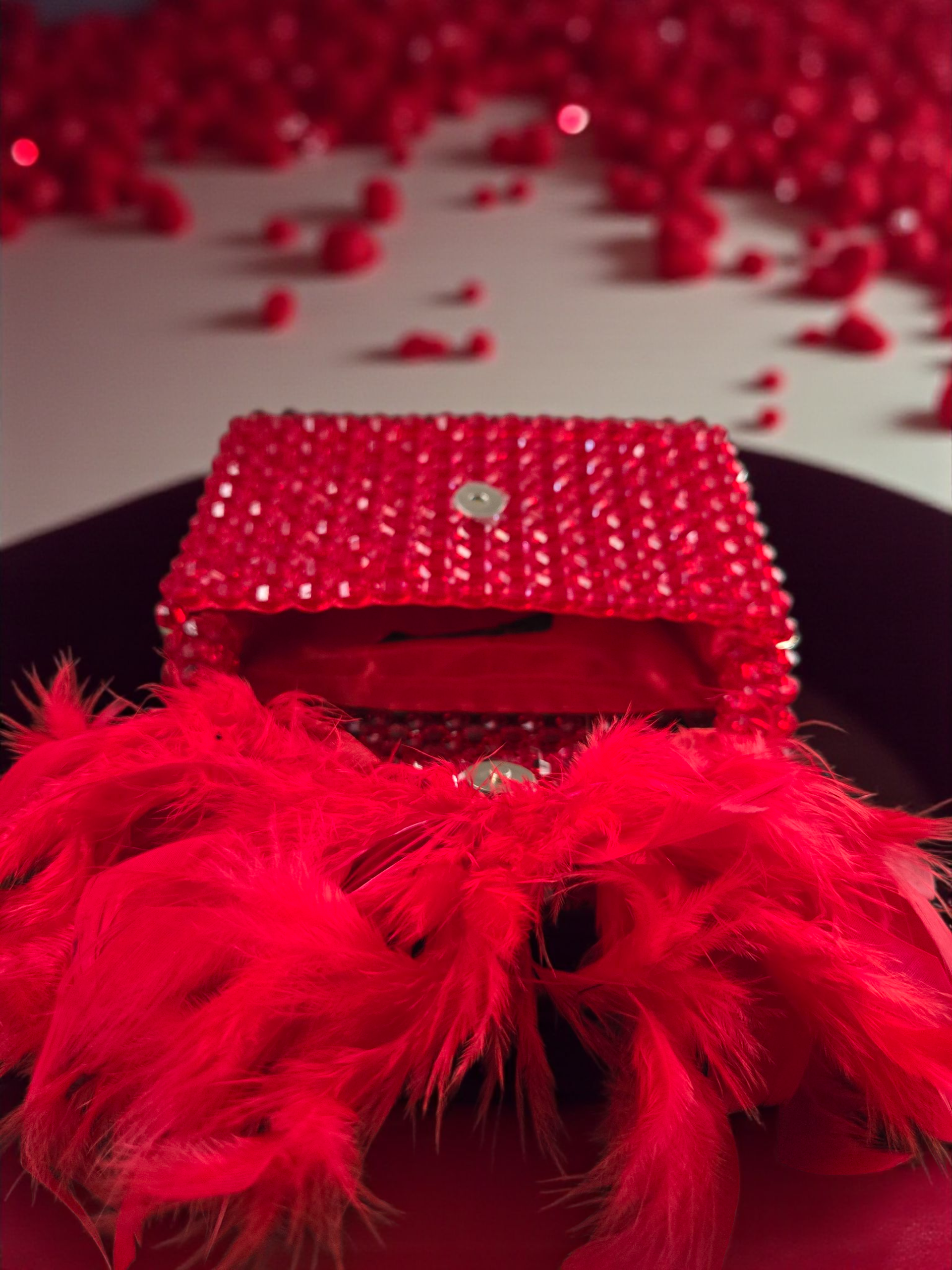 Gidi Vibes Beaded Feather Handbag – Luxury Statement Bag Red