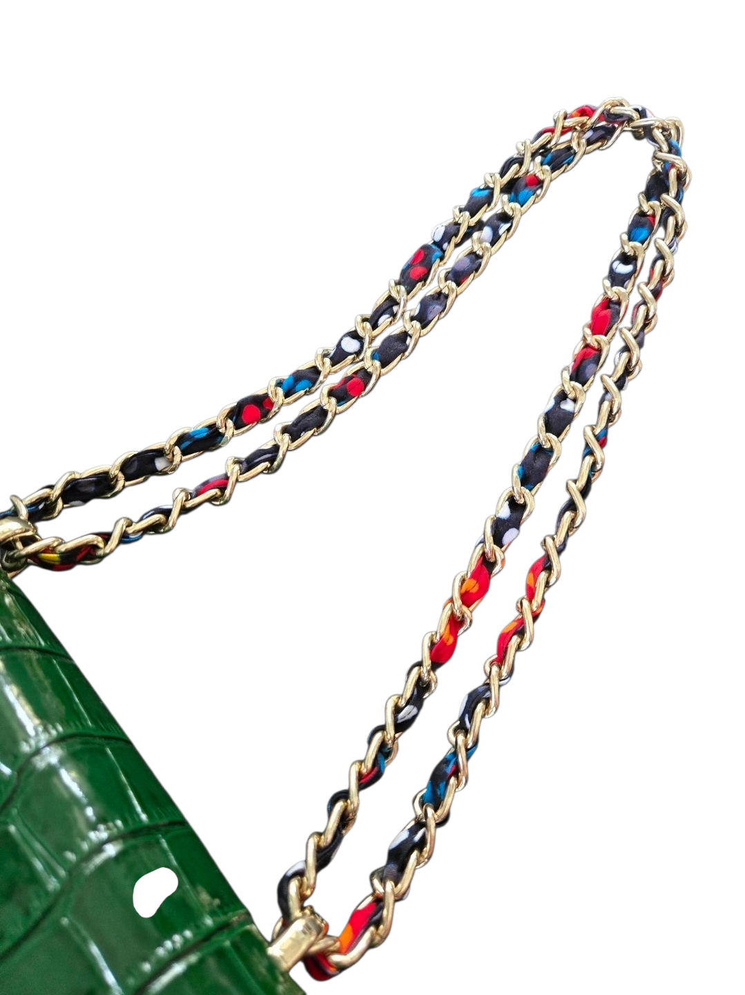 GVW Croc-Embossed Chain Shoulder Bag with Ankara Lining – Luxury Crossbody Green