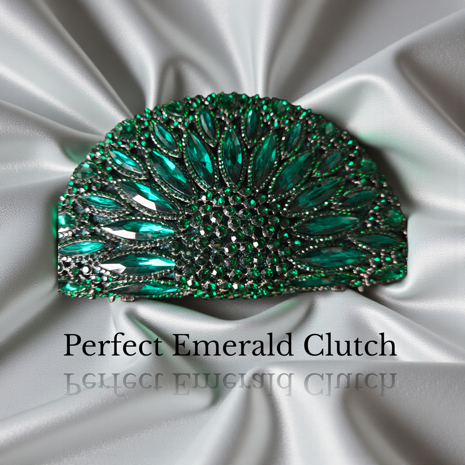 Emerald Crystal Evening Clutch Bag with Rhinestone Detailing