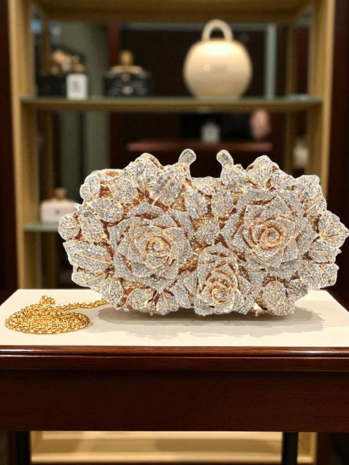 Crystal Rose Garden Clutch – Luxury Floral Evening Bag (Red, Gold, Silver)
