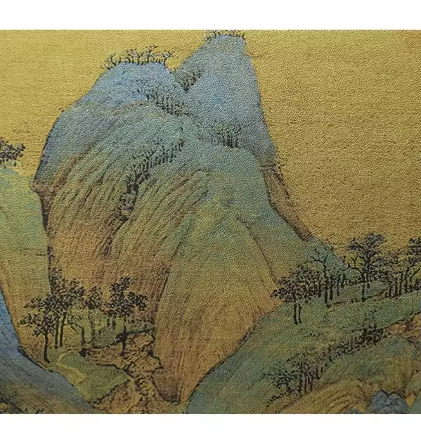 Luxury Bamboo Handle Handbag with Tassel – Artistic Landscape Print