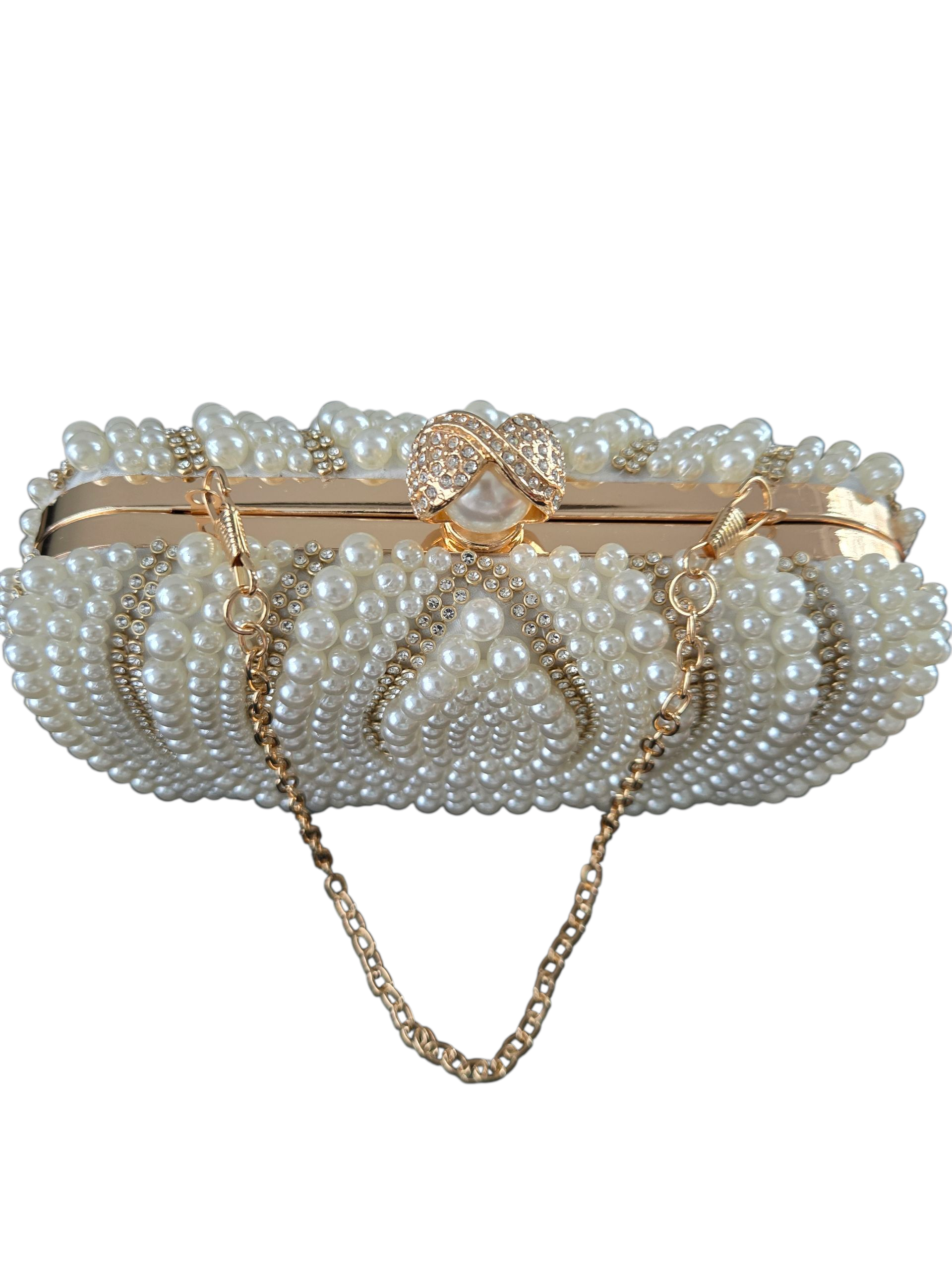 Pearl Beaded Handbag with Chain Strap – Elegant Bridal Purse