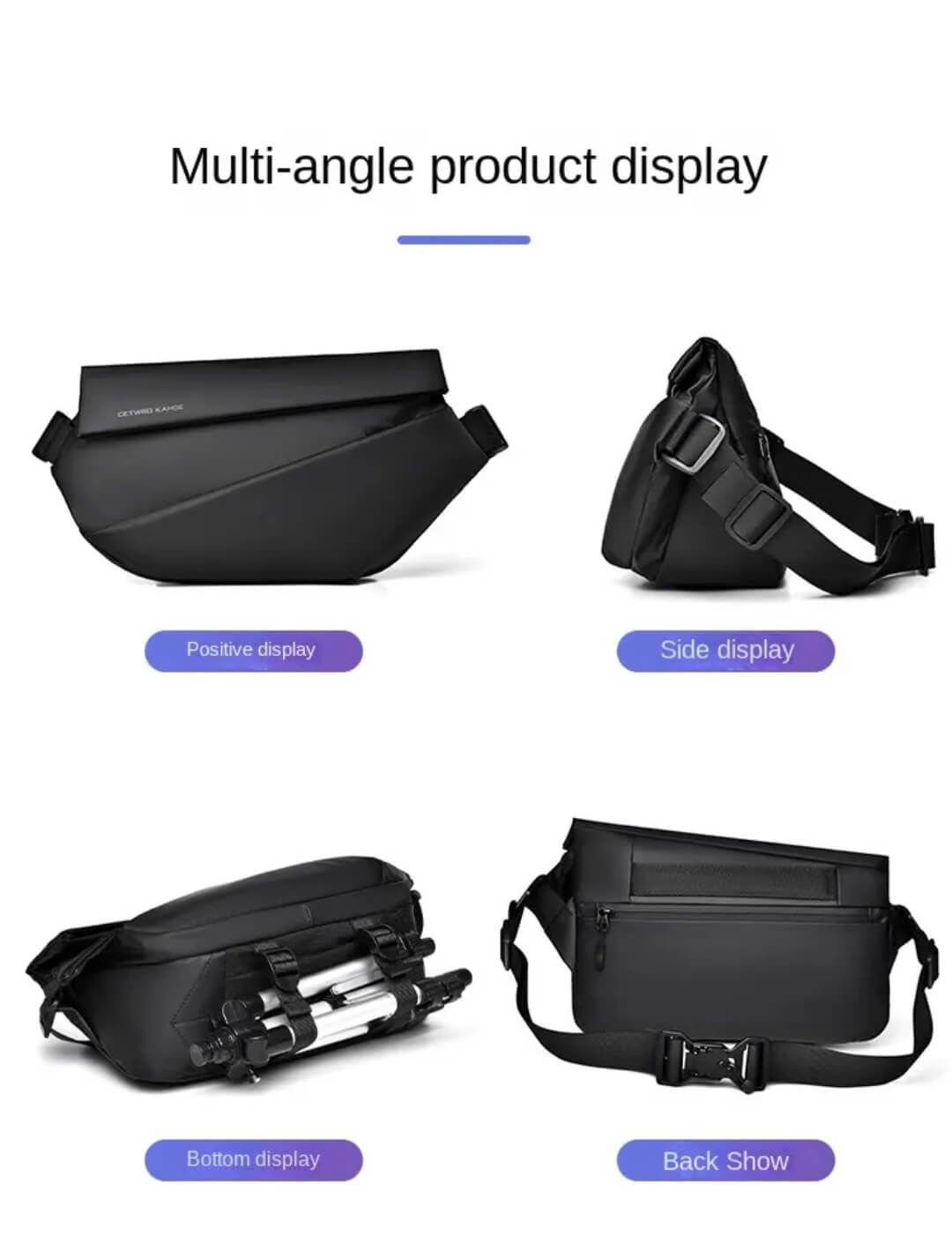 Men’s Waterproof Crossbody Sling Bag – Multi-Angle Design (Black)