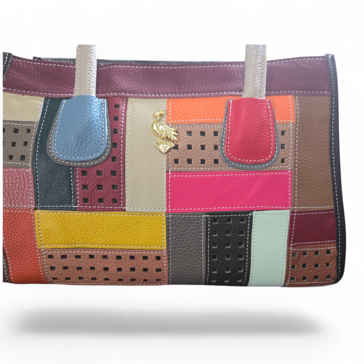 Genuine Leather Patchwork Tote – Multicolor Handcrafted Leather Bag