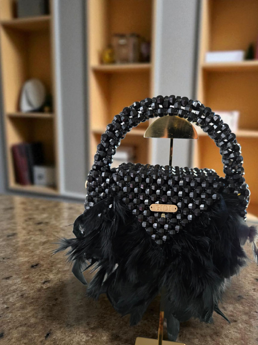 Gidi Vibes Beaded Feather Handbag – Luxury Statement Bag (White, Red, Black)