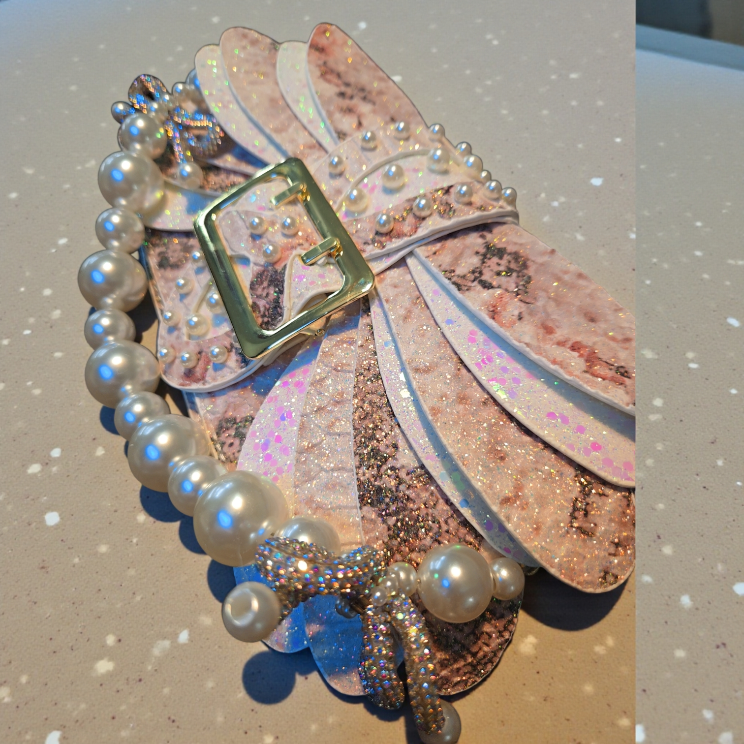 Blush Seraph Pearl Clutch – Iridescent Snakeskin Evening Bag