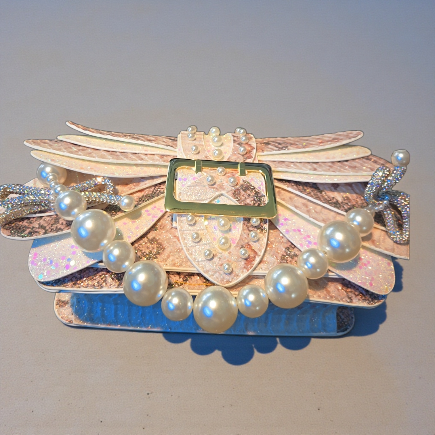 Blush Seraph Pearl Clutch – Iridescent Snakeskin Evening Bag