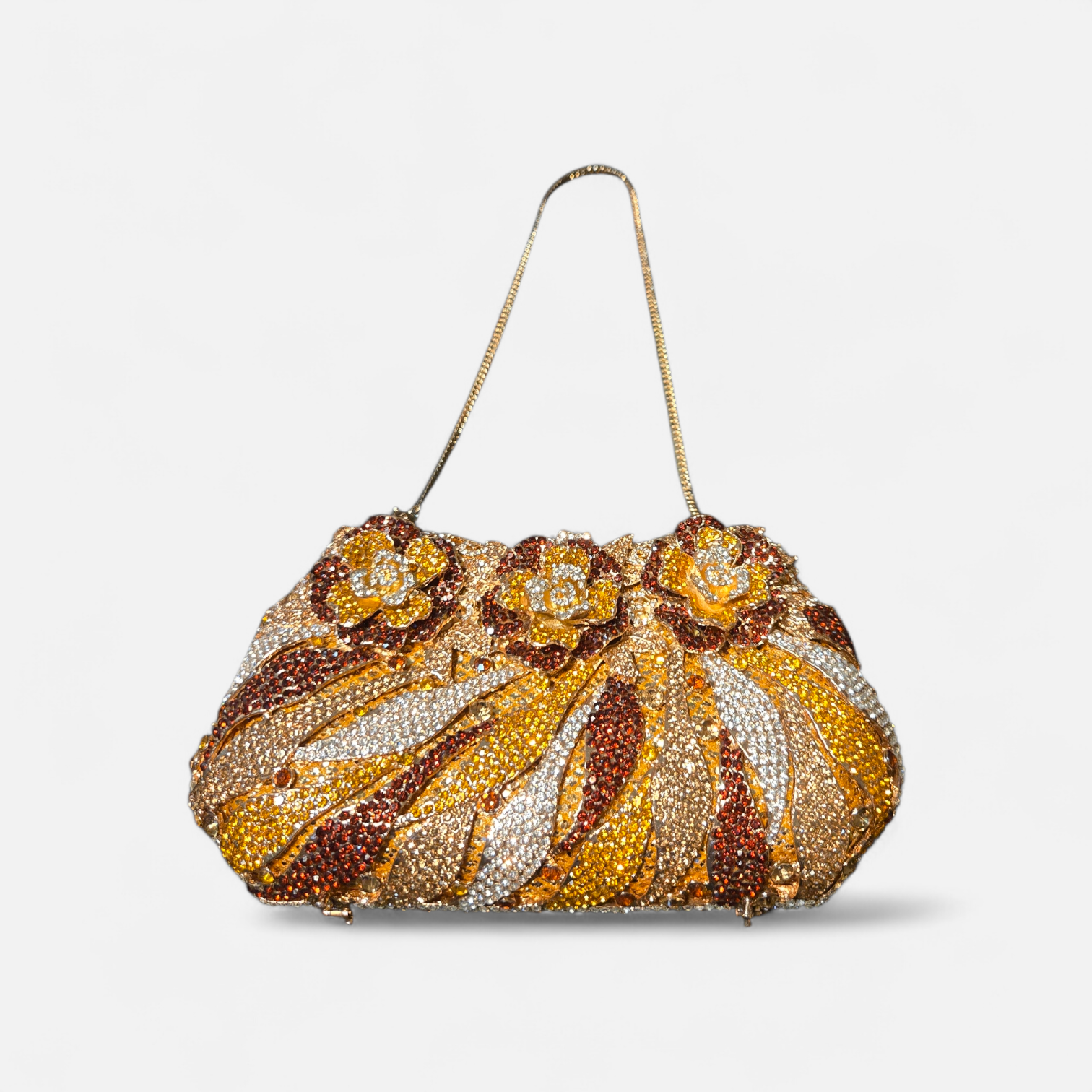 The Gilded Bloom Crystal Clutch – Floral Couture Evening Bag