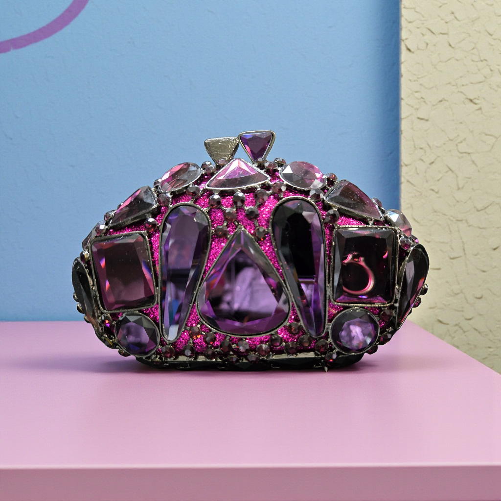 Amethyst Royale Jewel Clutch – Purple Crystal Evening Bag