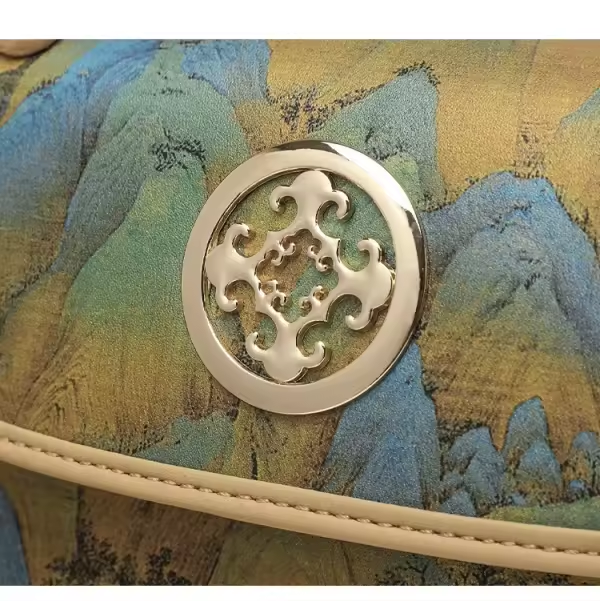 Luxury Bamboo Handle Handbag with Tassel – Artistic Landscape Print