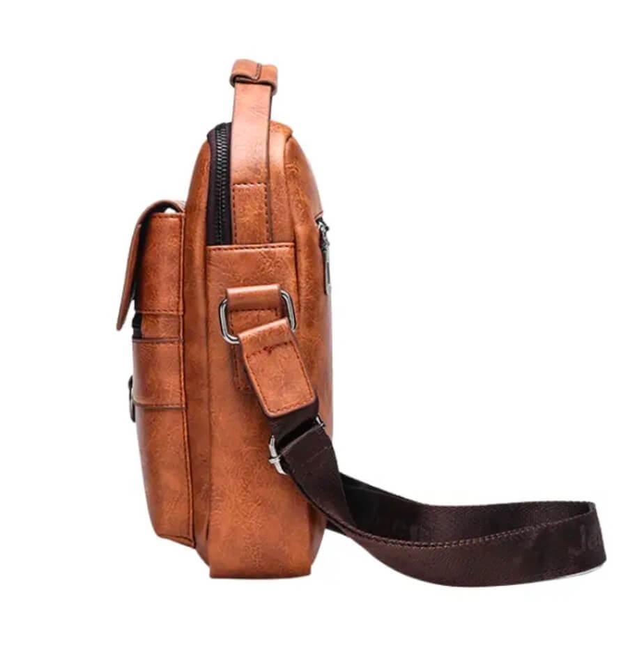 Men’s Vintage PU Leather Crossbody Messenger Bag – Light Brown