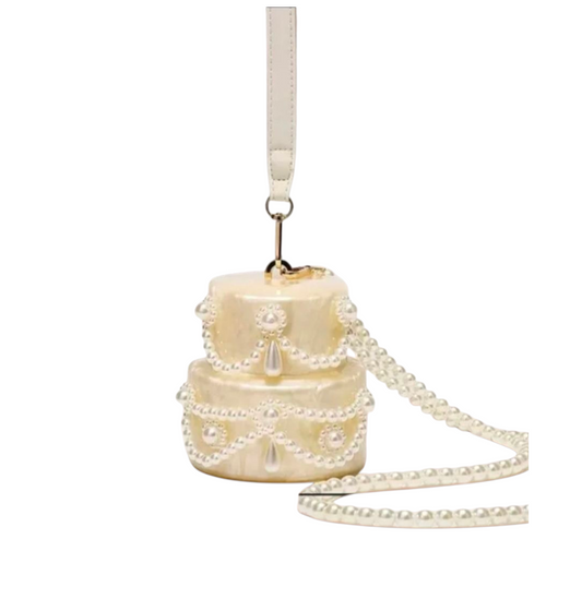 Pearl Embellished Handbag – Elegant White Clutch with Strap