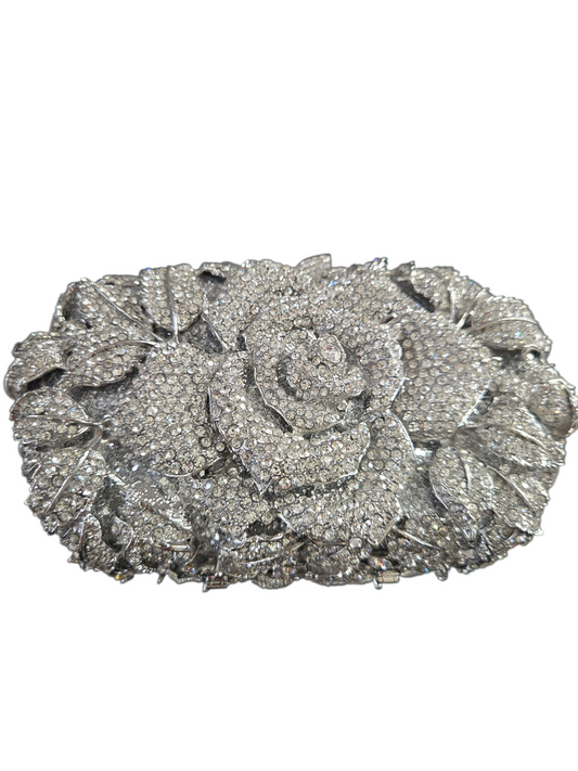 (Copy) Crystal Rose Evening Clutch – Luxury Floral Rhinestone Bag