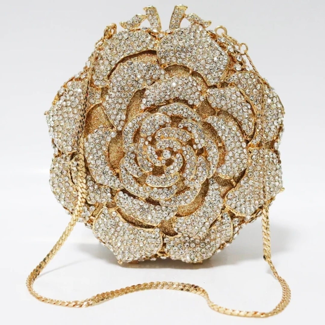 Bolso de mano Crystal Rose – Bolso de noche nupcial floral de lujo