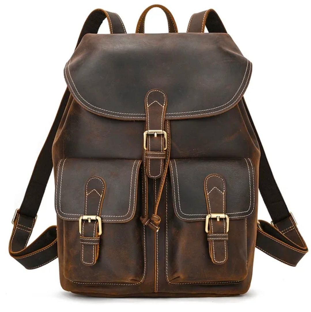 Men's Vintage Genuine Leather Backpack – Classic Brown, Black and Dark Brown Colors with Dual Front Pockets