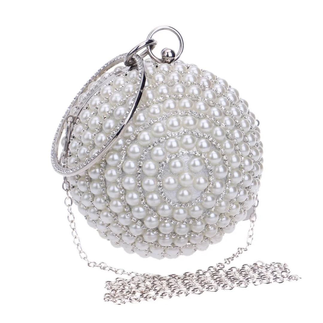 Round Pearl Beaded Clutch – Luxury Bridal Evening Bag