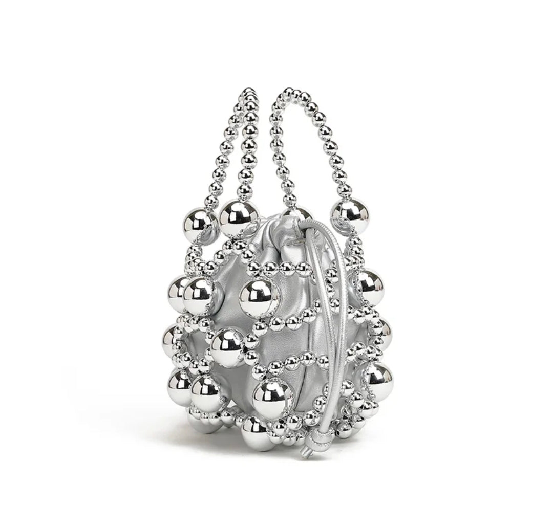 Luxury Metallic Beaded Mini Ball Clutch