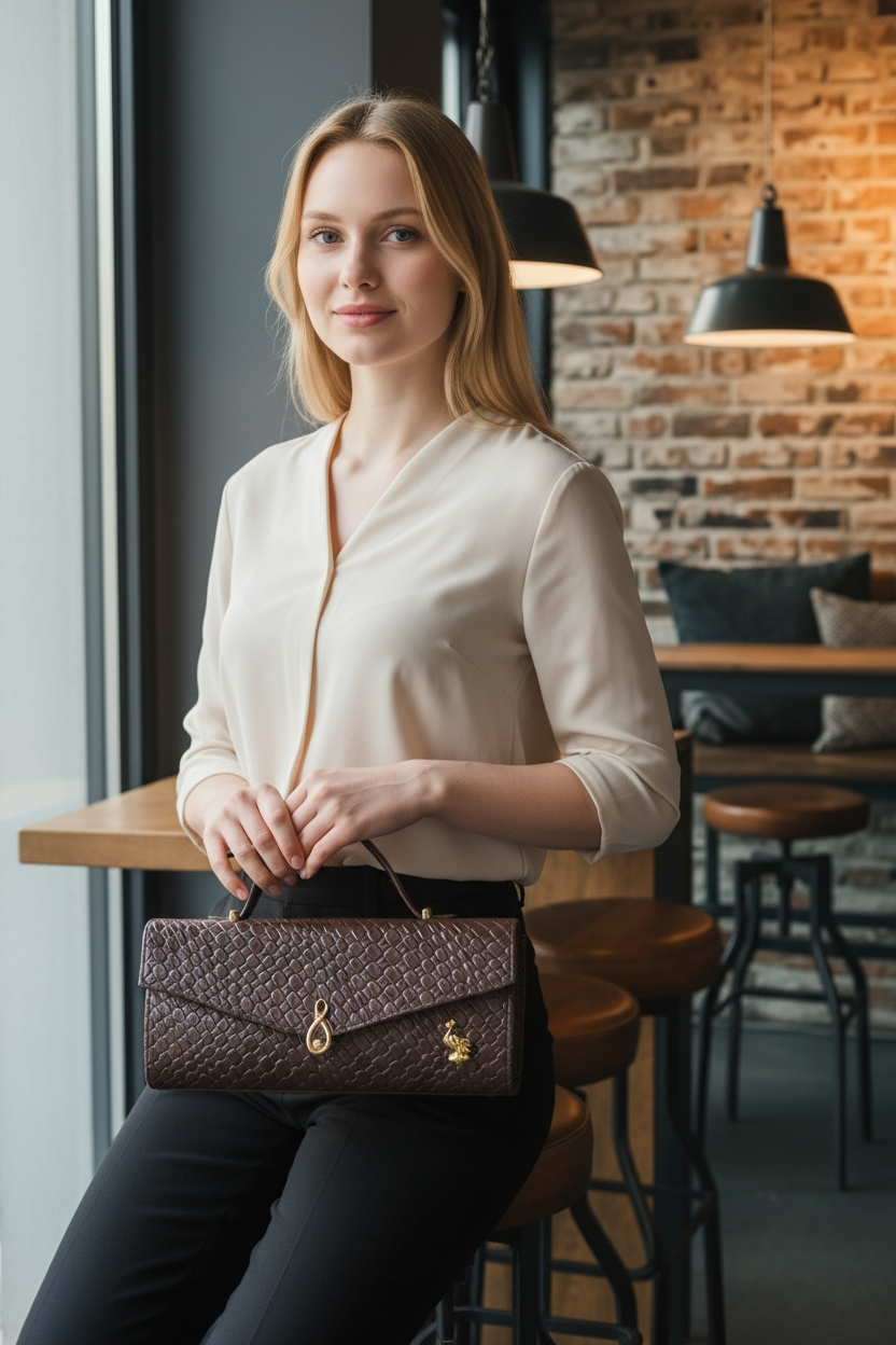 Chocolate Brown PU Leather Handbag – Textured Top Handle Shoulder Bag