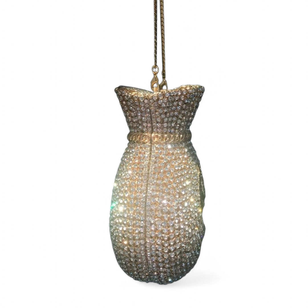 Crystal Money Bag Clutch – Luxury Statement Purse (Silver, Gold)