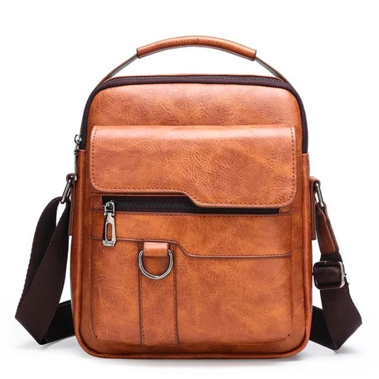 Men’s Vintage PU Leather Crossbody Messenger Bag – Light Brown