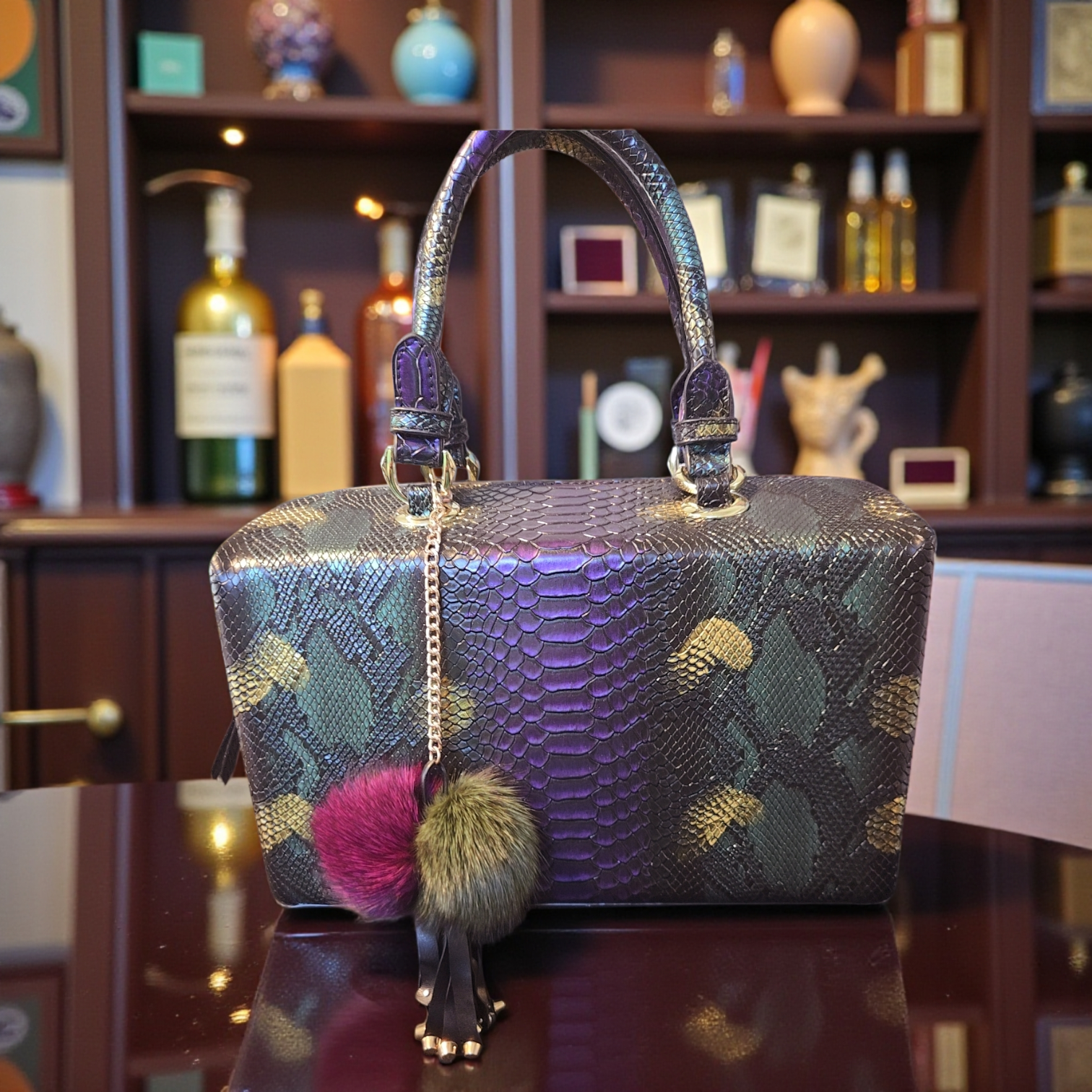 Amara Python-Embossed Structured Satchel – Luxury Statement Handbag