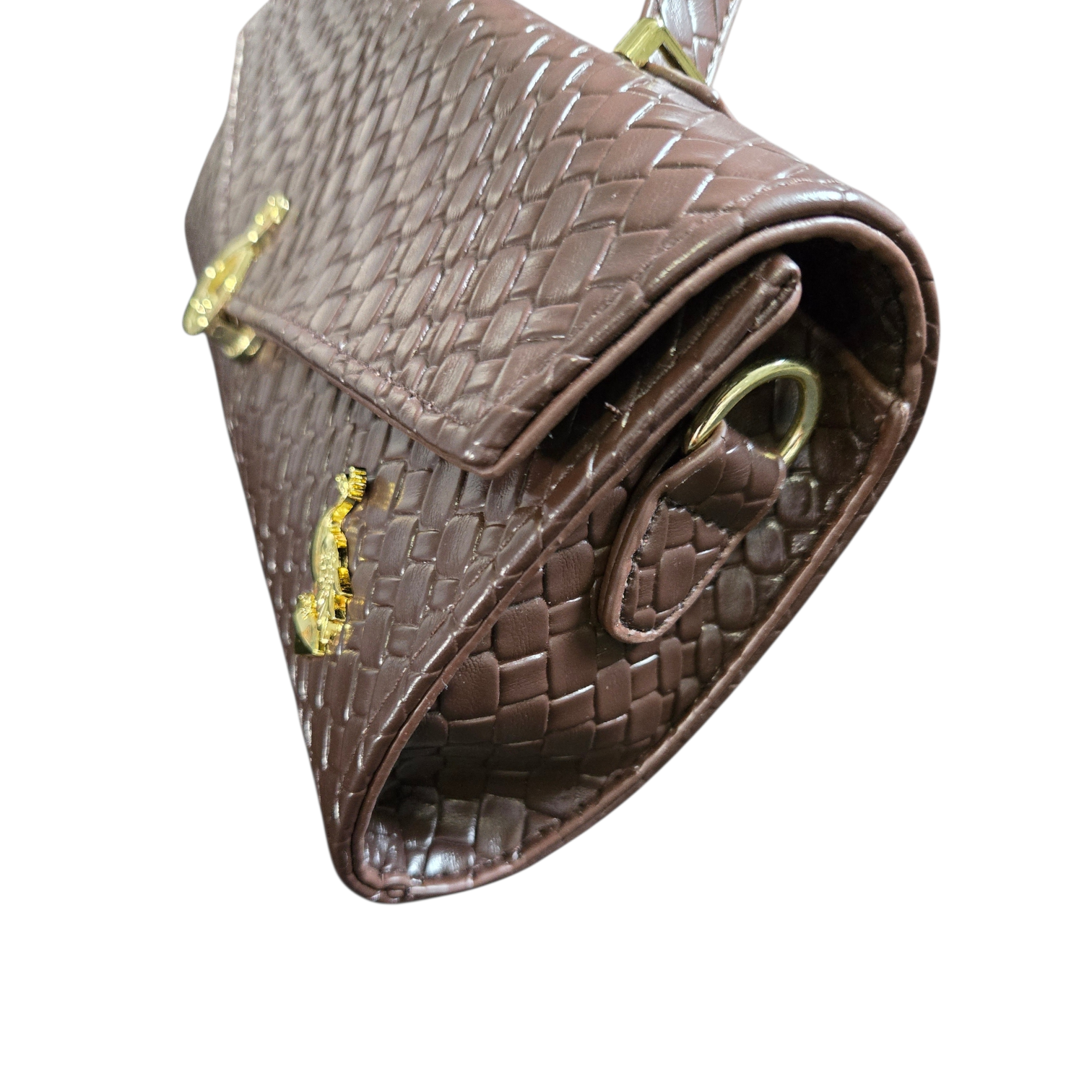 Chocolate Brown PU Leather Handbag – Textured Top Handle Shoulder Bag