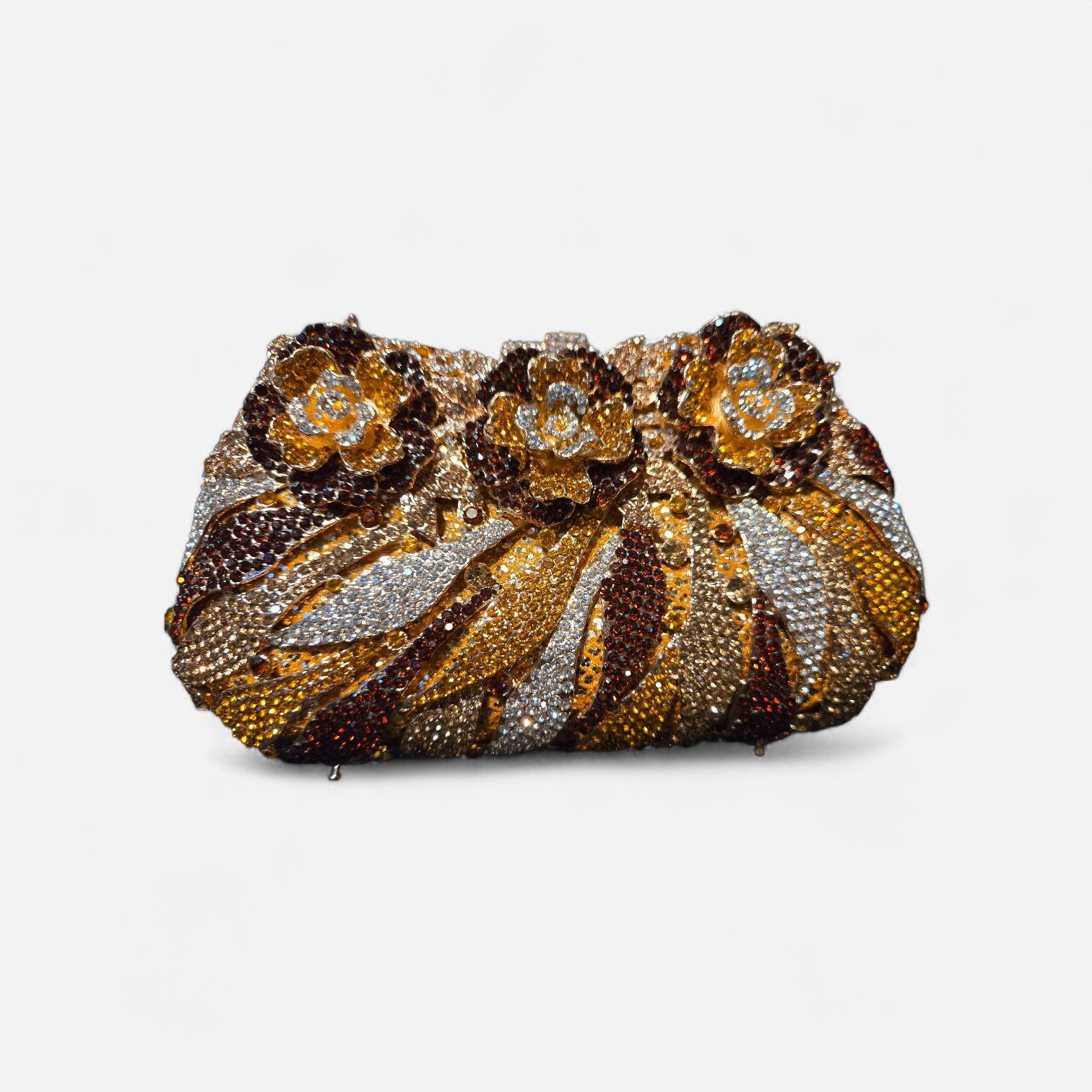 The Gilded Bloom Crystal Clutch – Floral Couture Evening Bag