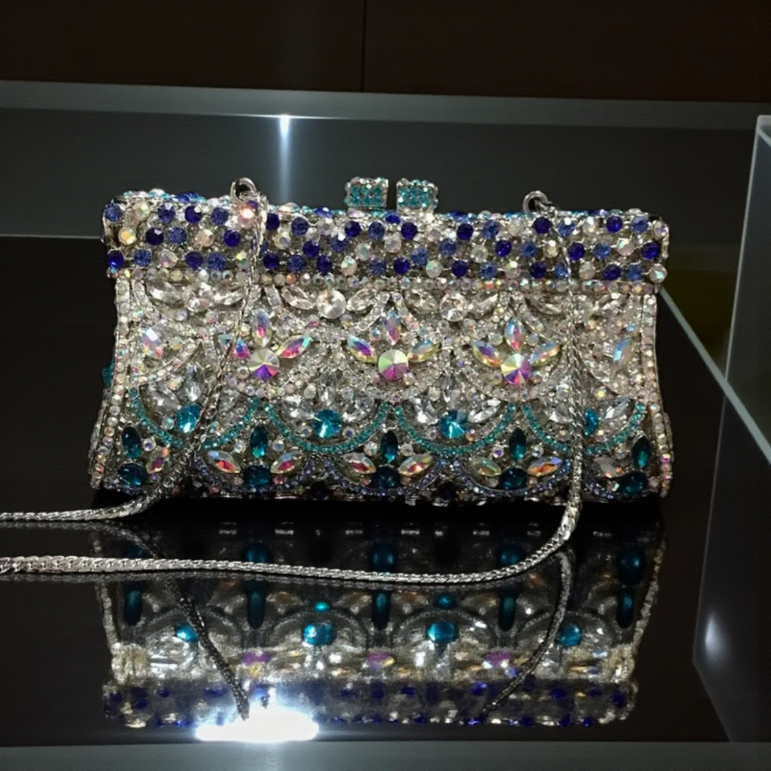 Celeste Royale Crystal Clutch – Hand-Embellished Evening Bag