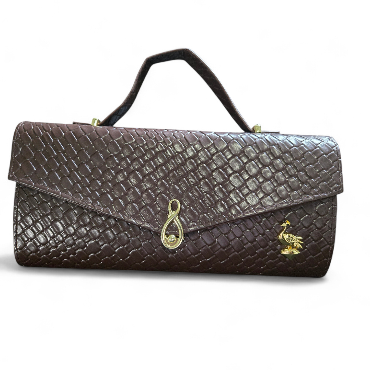 Chocolate Brown PU Leather Handbag – Textured Top Handle Shoulder Bag