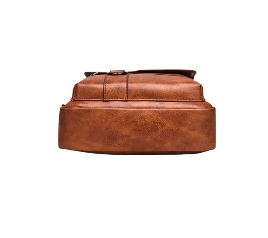 Men’s Vintage PU Leather Crossbody Messenger Bag – Light Brown