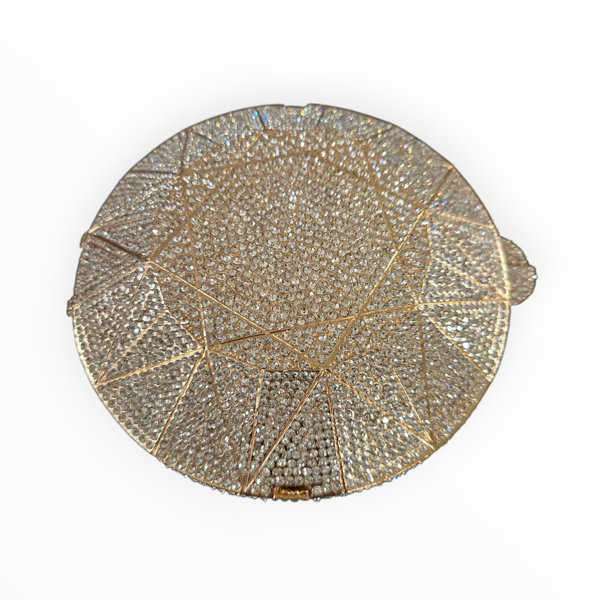 Diamond Cut Crystal Clutch – Luxury Round Rhinestone Evening Bag Silver/Gold