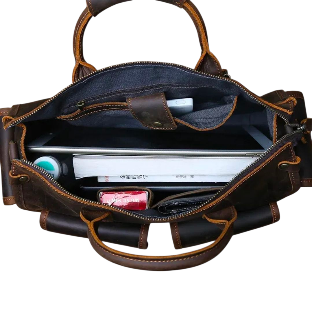 Men’s Genuine Leather Executive Briefcase – Dark Brown Vintage Design