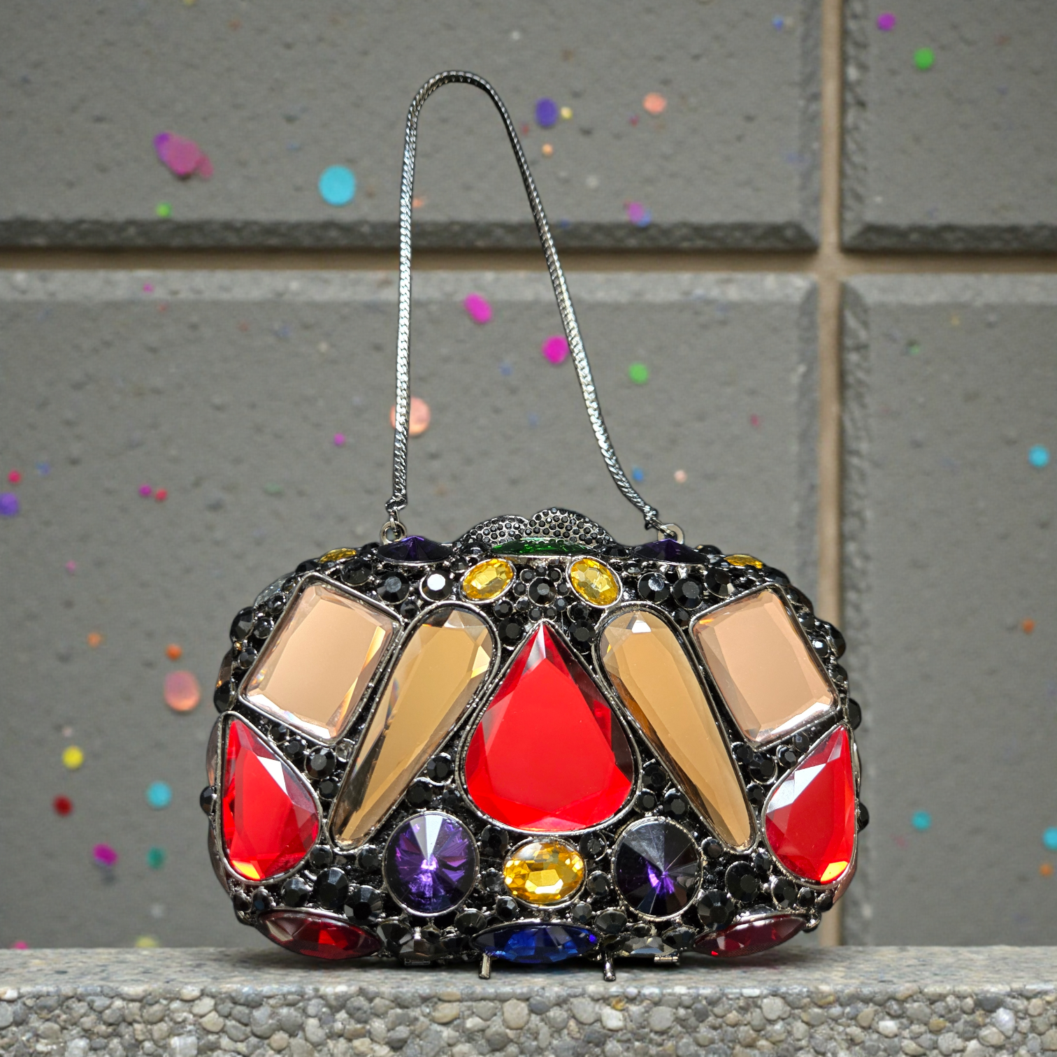 Zaria Crystal Dome Clutch – Multicolor Jewel Evening Bag
