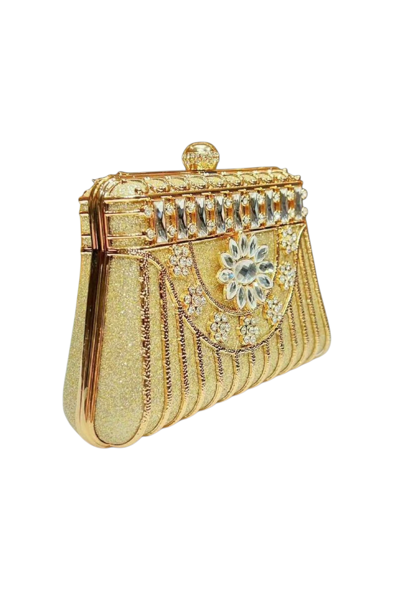 Royal Gold Crystal Clutch – Luxury Evening Handbag with Jewel Detailing