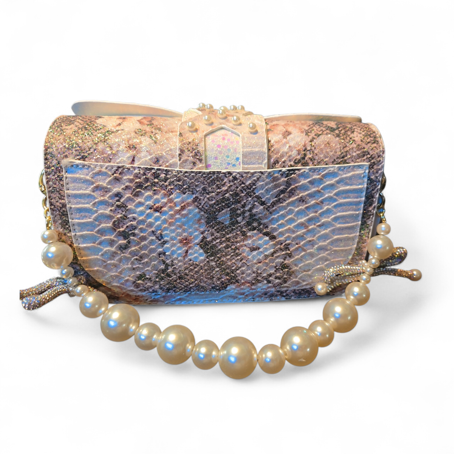 Blush Seraph Pearl Clutch – Iridescent Snakeskin Evening Bag