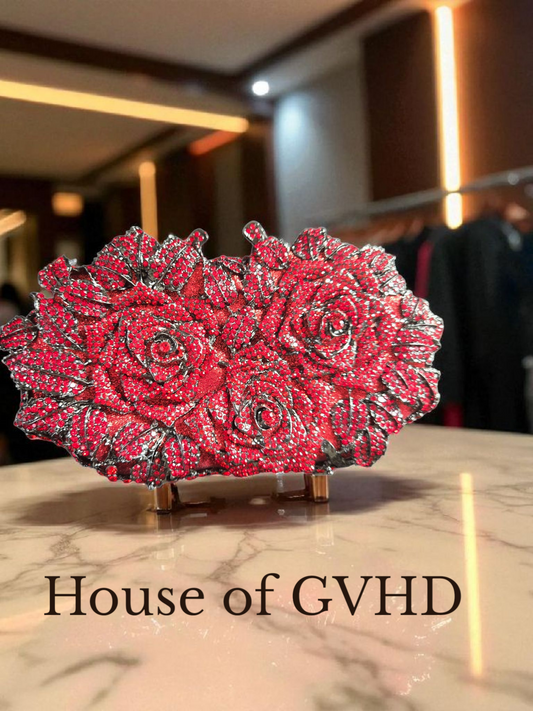 Crystal Rose Garden Clutch – Luxury Floral Evening Bag (Red, Gold, Silver)