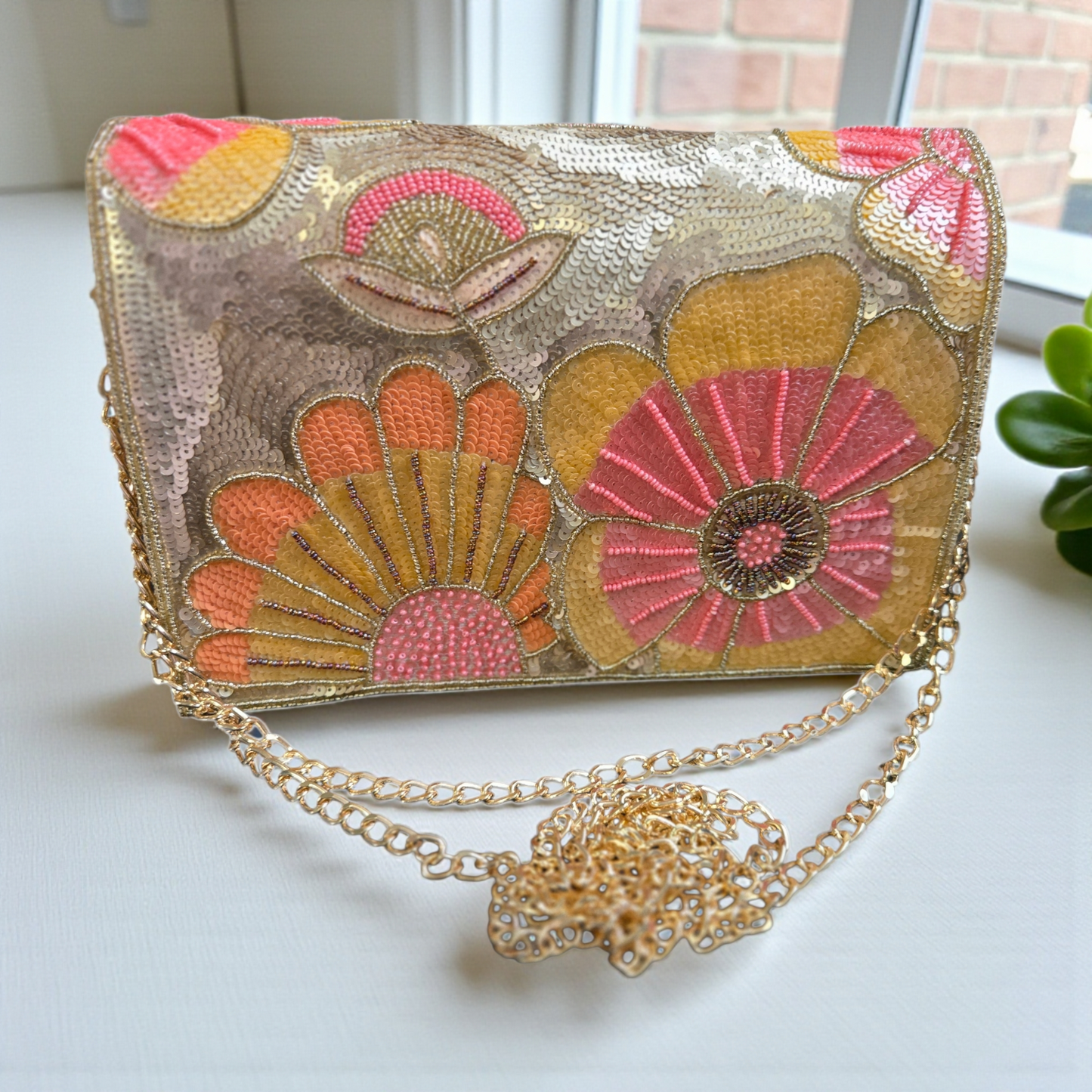 Luxury Floral Sequin Shoulder Bag